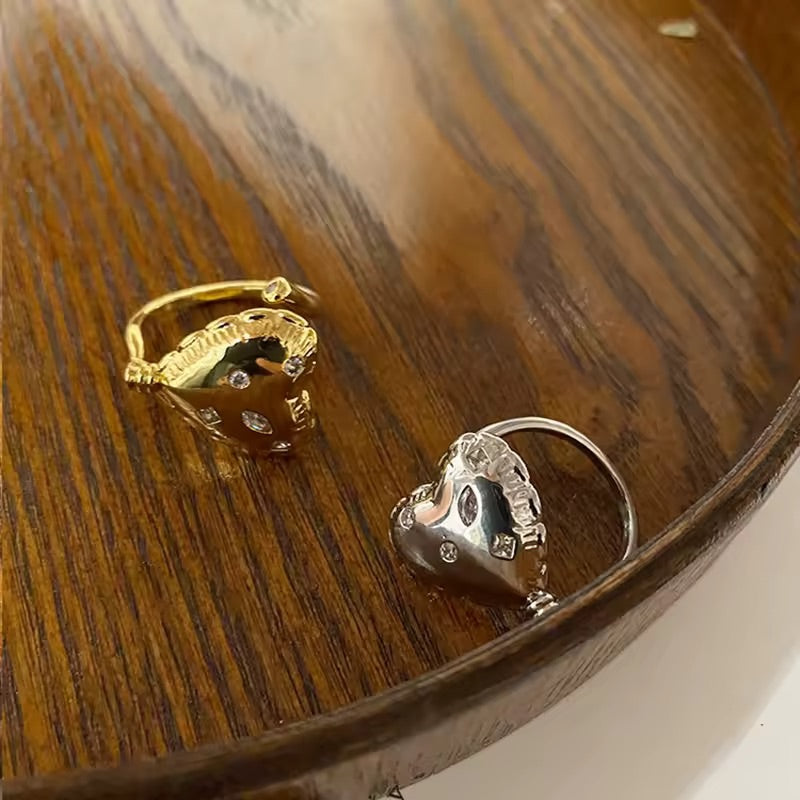 Silver Crystal Heart Ring