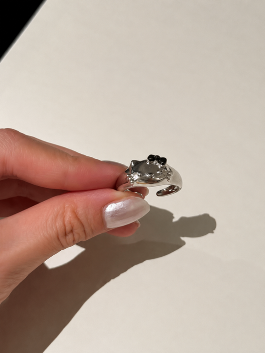 Hello Kitty Black Bow Silver Ring 