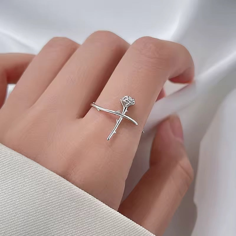Silver Rose Thorn Ring