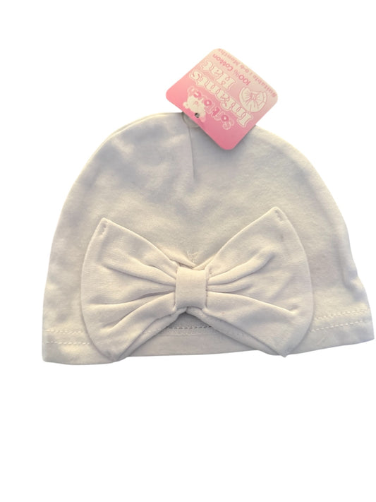 0/6m White Cotton Bow Turban Hat