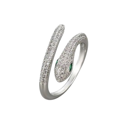 Crystal Snake Ring Silver 