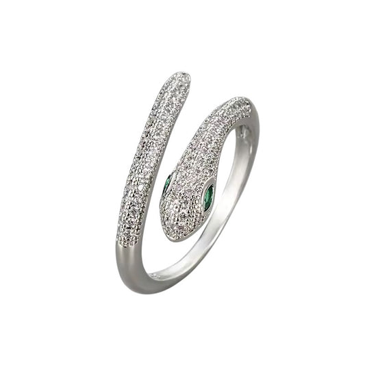 Crystal Snake Ring Silver 