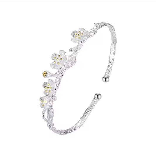 Silver Moon Blossom Bangle 🌙🌸
