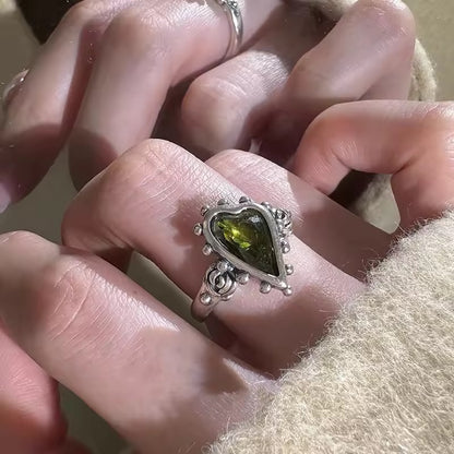 Green Crystal Heart Ring