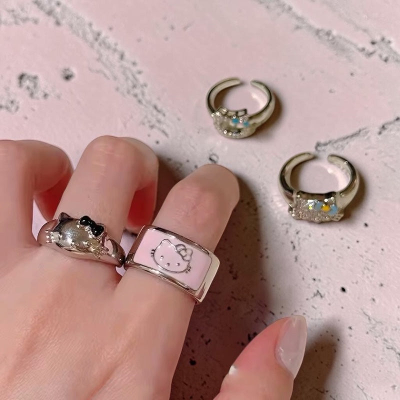 Hello Kitty Black Bow Silver Ring