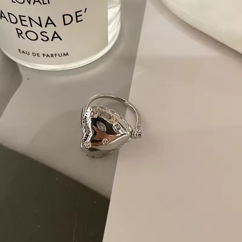 Silver Crystal Heart Ring