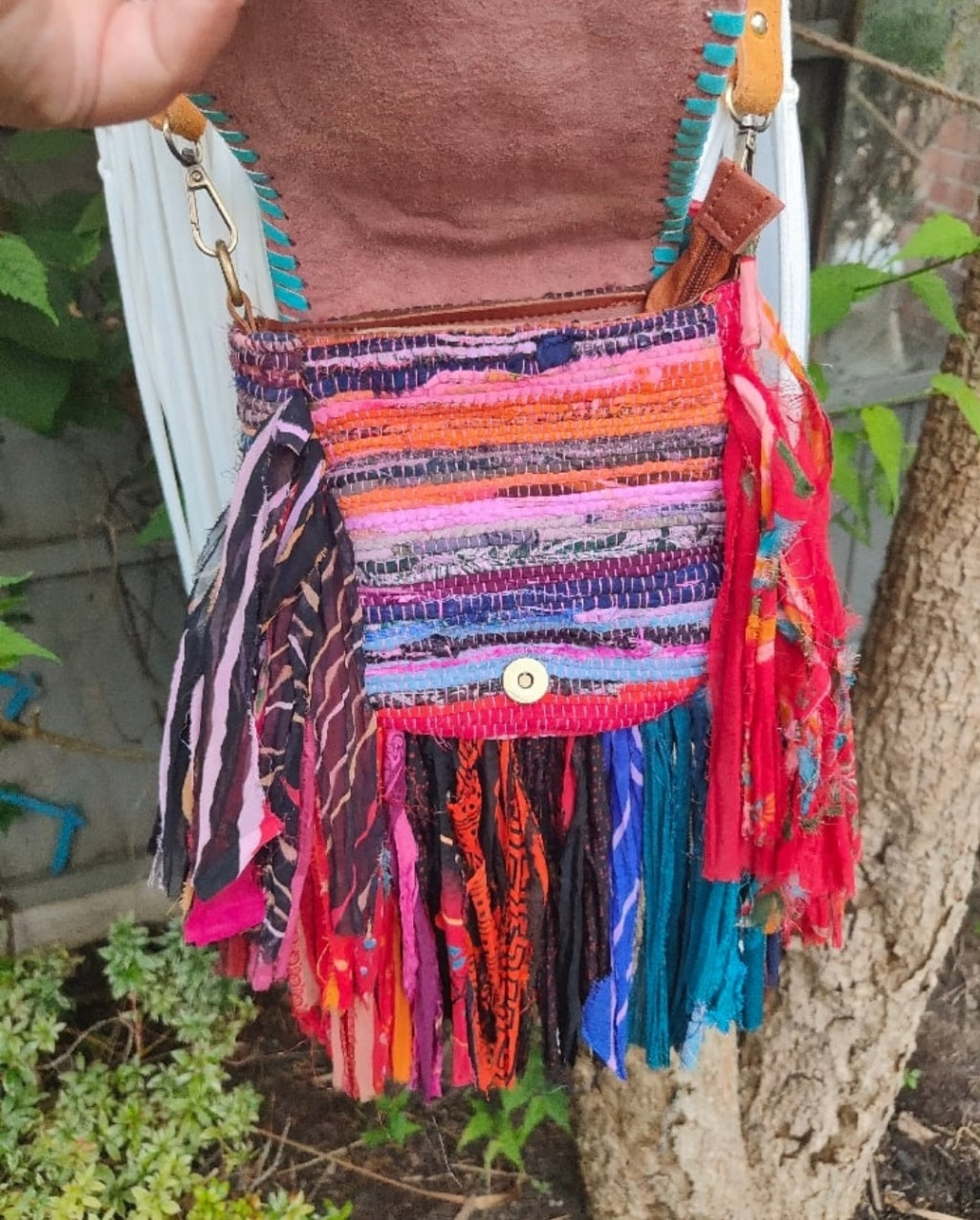 Mini frill sari cross body bag - hand detail