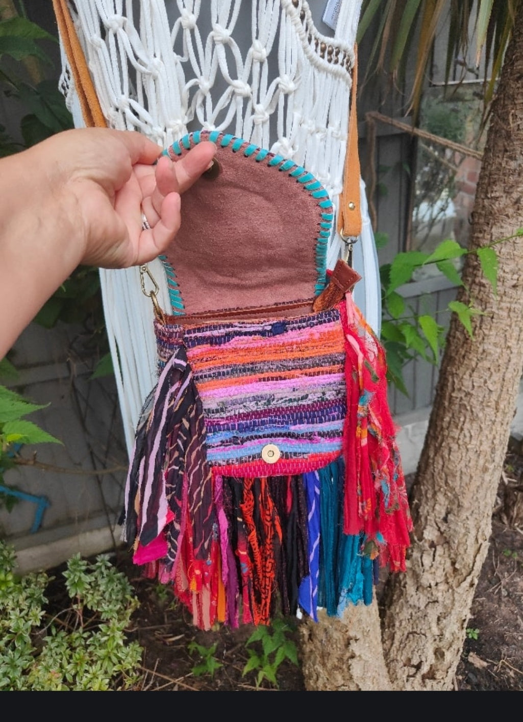 Mini frill sari cross body bag - hand detail