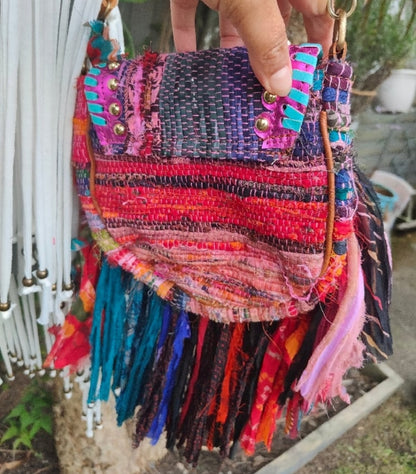 Mini frill sari cross body bag - hand detail