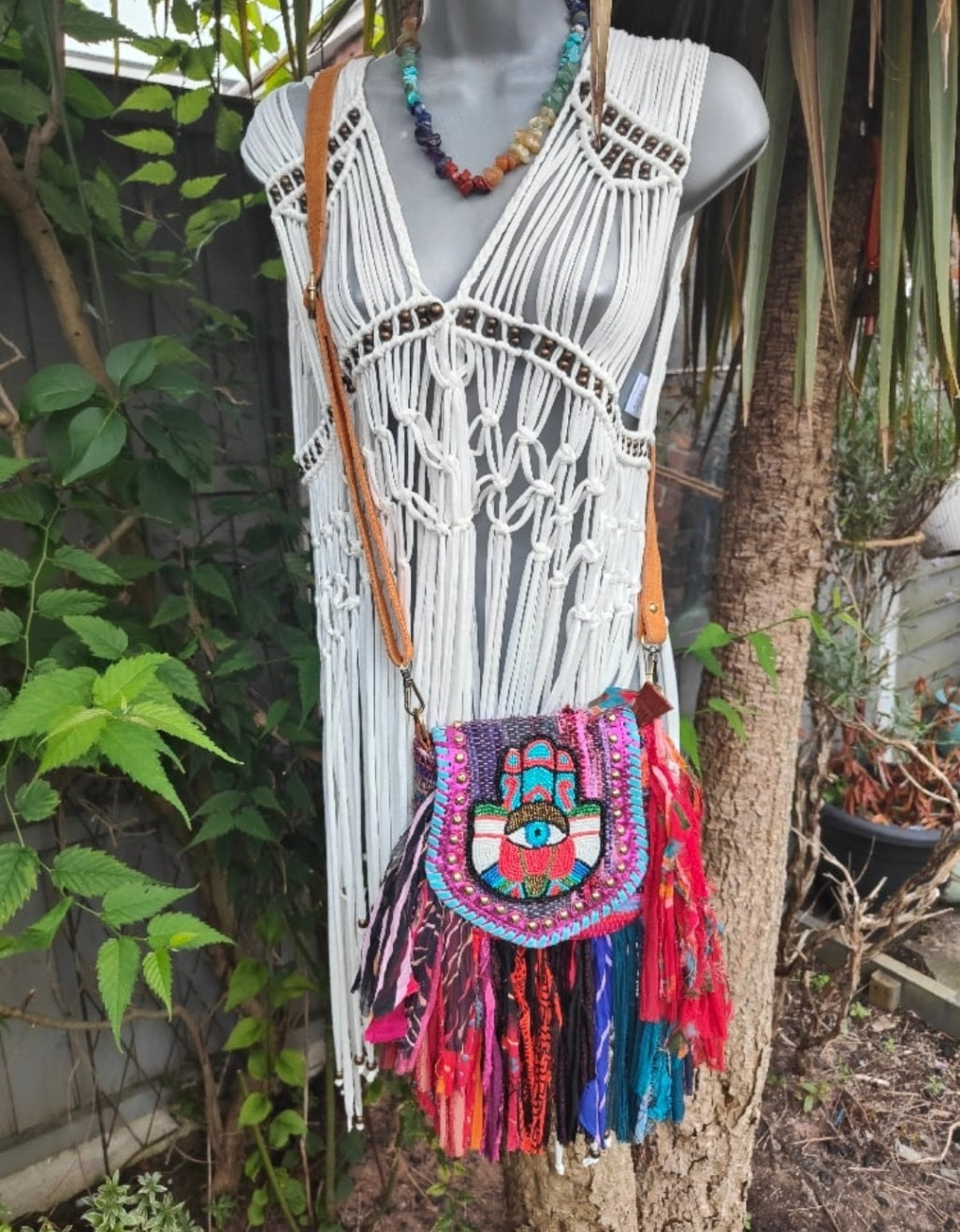 Mini frill sari cross body bag - hand detail