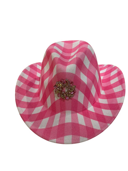 Pink Cheque Cowboy Hat