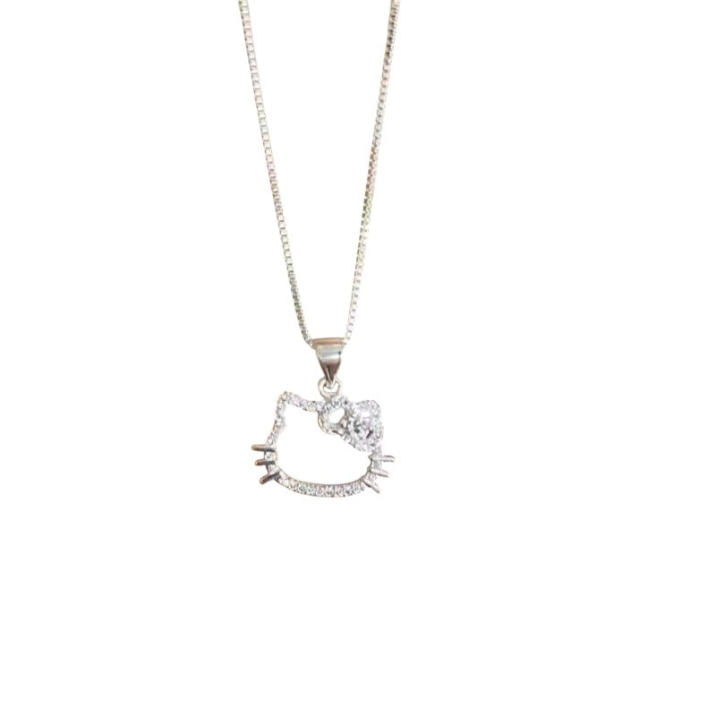 Silver Crystal Hello Kitty Necklace 