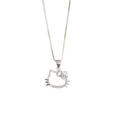 Silver Crystal Hello Kitty Necklace 