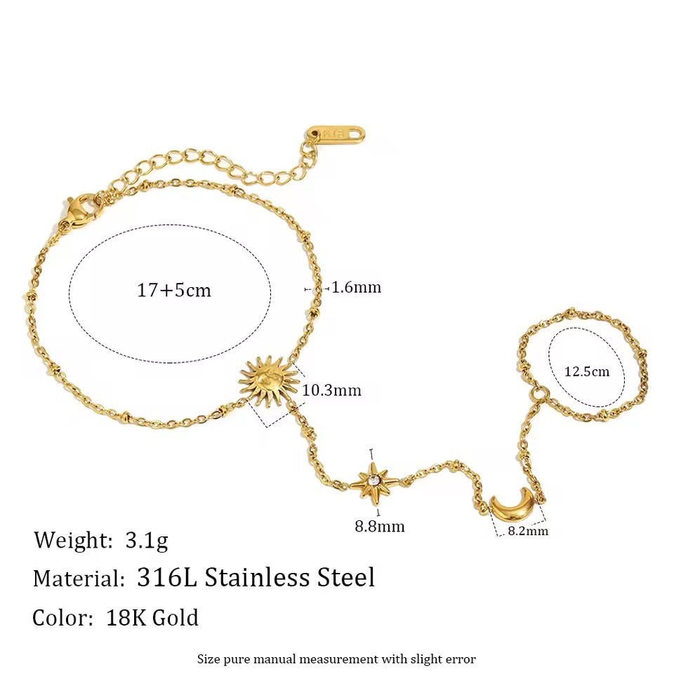 Solara Sun & Moon Hand Chain Silver
