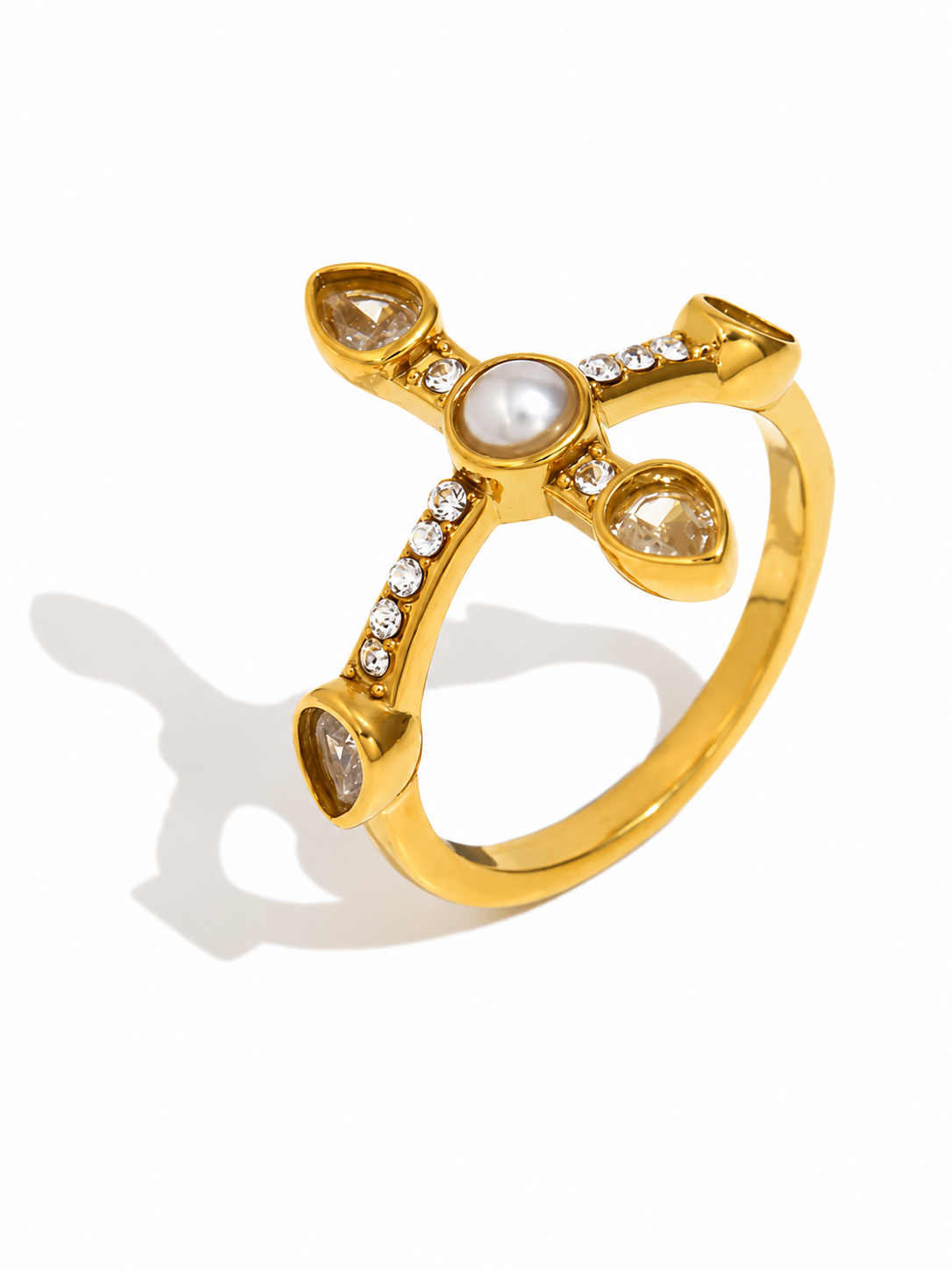 Pearl Halo Cross Ring Size 8