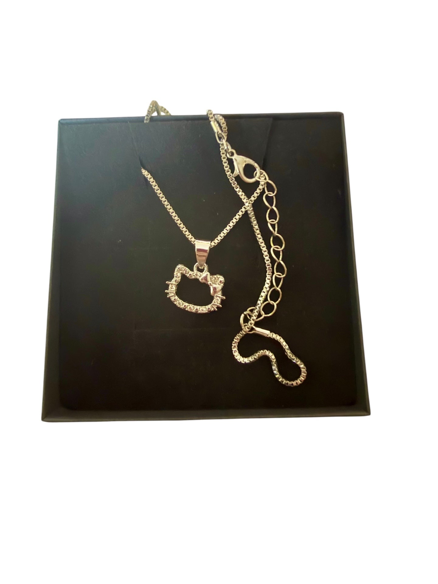 Silver Crystal Hello Kitty Necklace 