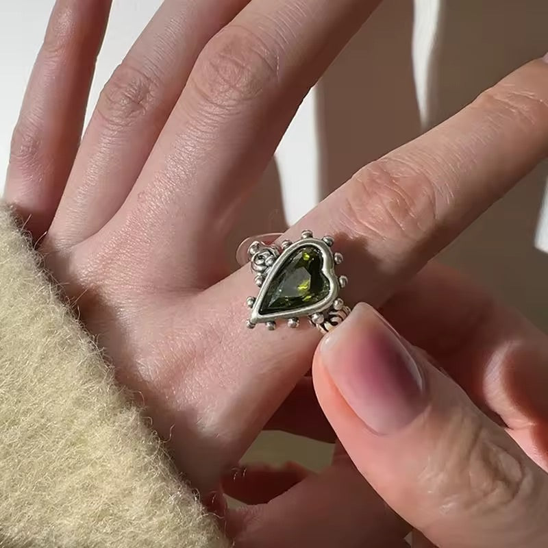 Envy Heart Green Crystal Ring