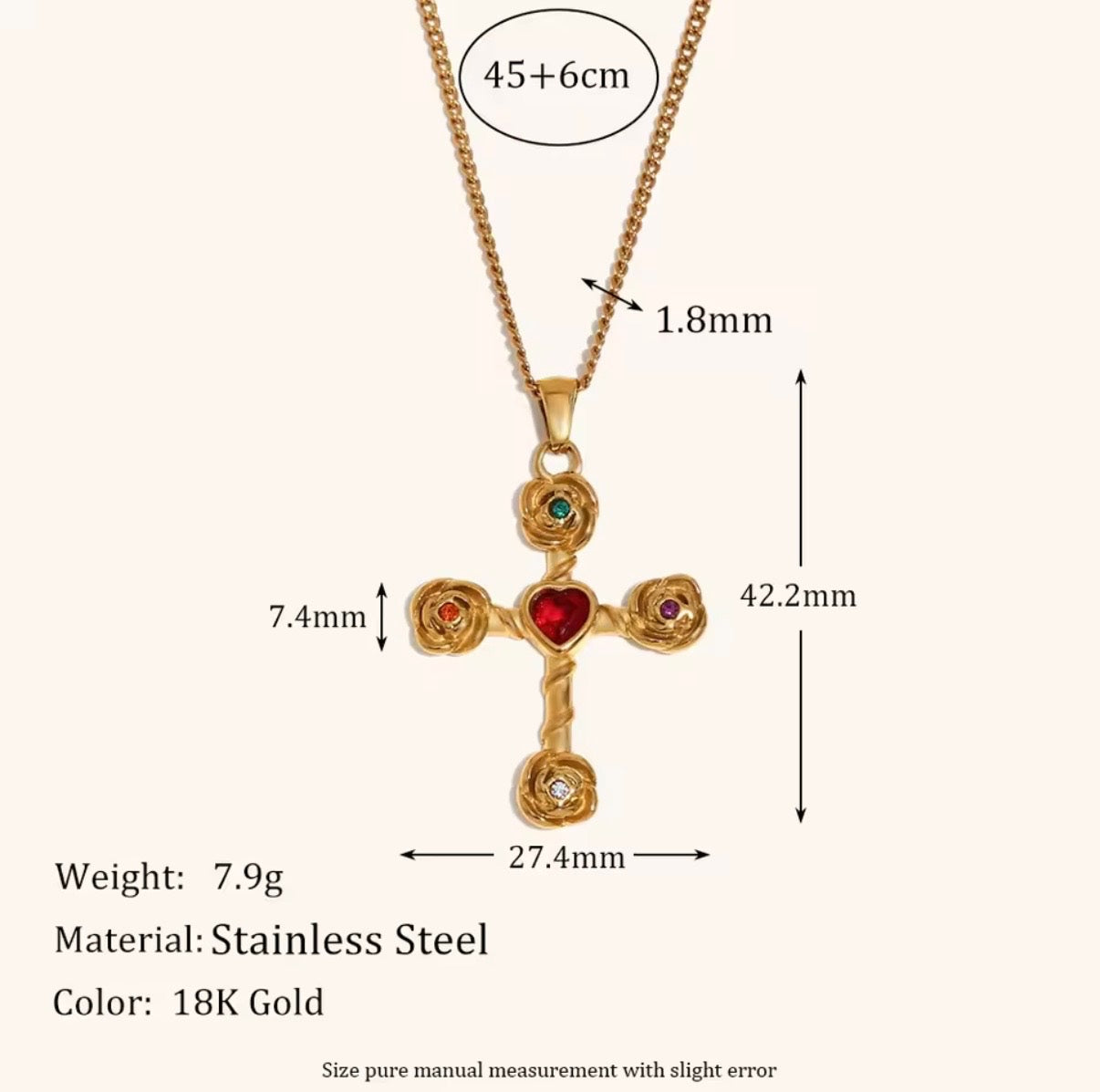 Sacred Heart Cross Necklace Gold