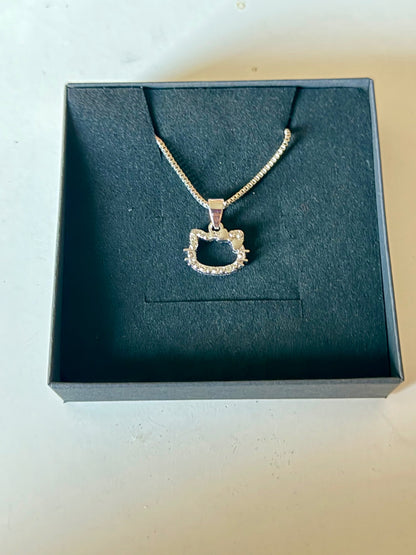 Silver Crystal Hello Kitty Necklace 