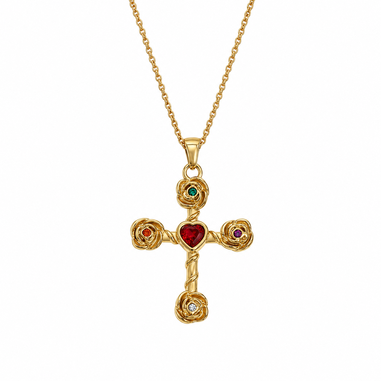 Sacred Heart Cross Necklace Gold