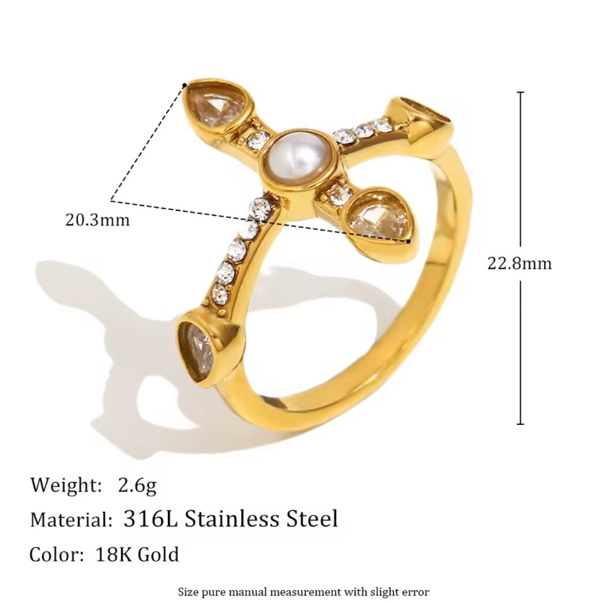 Pearl Halo Cross Ring Size 8