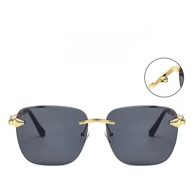 Snake Square Metal Sunglasses Green Gold