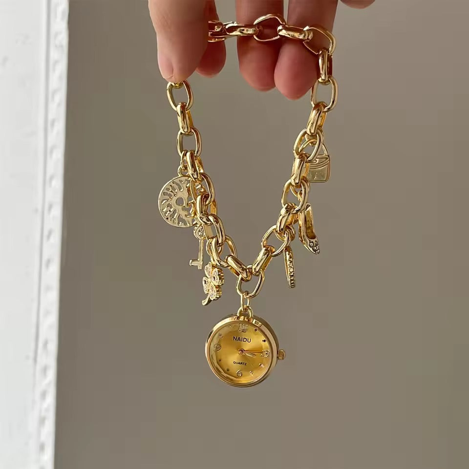 Gold Watch Charm Bracelet