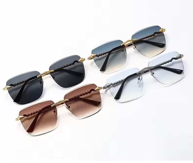 Snake Square Metal Sunglasses Black Gold