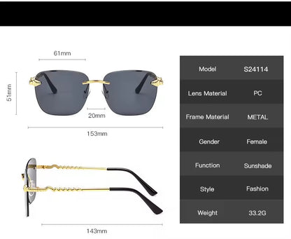 Snake Square Metal Sunglasses Black Gold