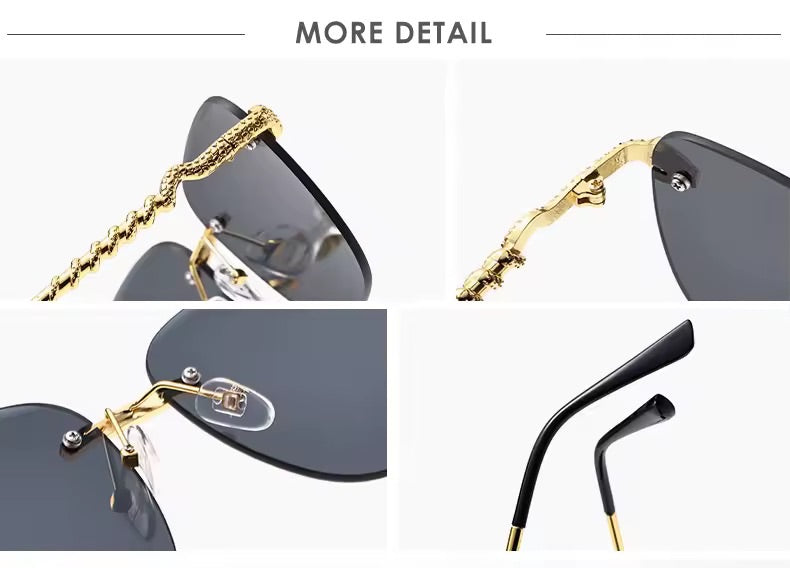 Snake Square Metal Sunglasses Green Gold