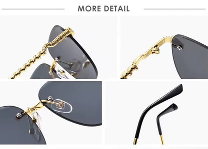 Snake Square Metal Sunglasses Green Gold