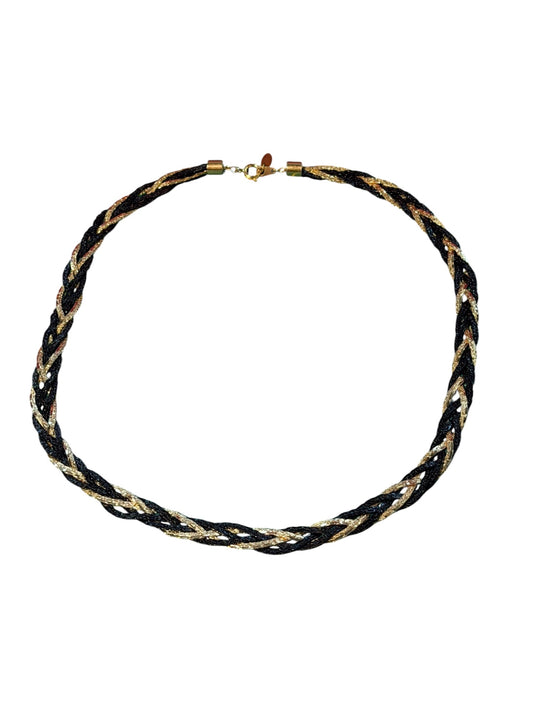 Black And Gold Plaited Necklace Vintage 