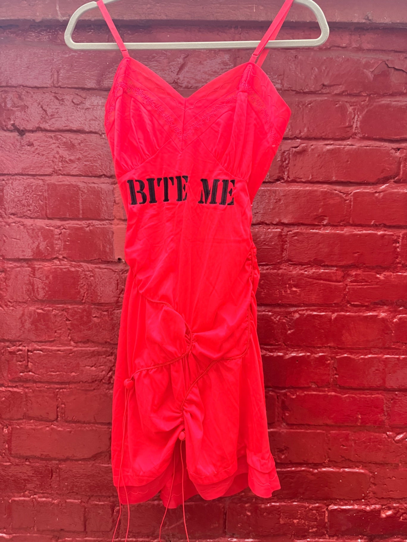 Red Bite Me Upcycled dress slit