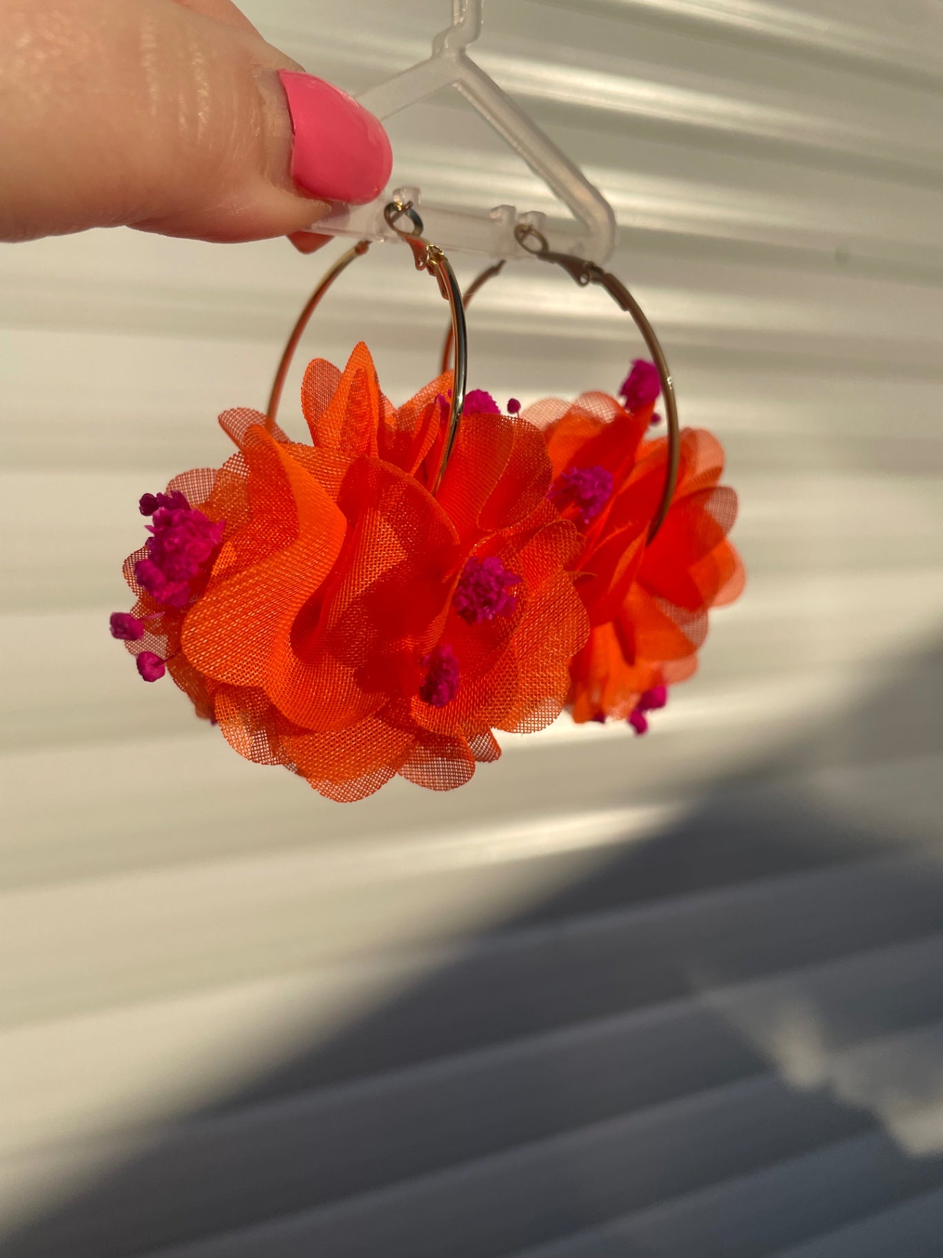 Orange and pink hoop earrings 