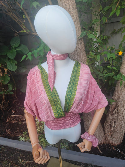 Es Cana Boho scrunchies to match top - salmon green