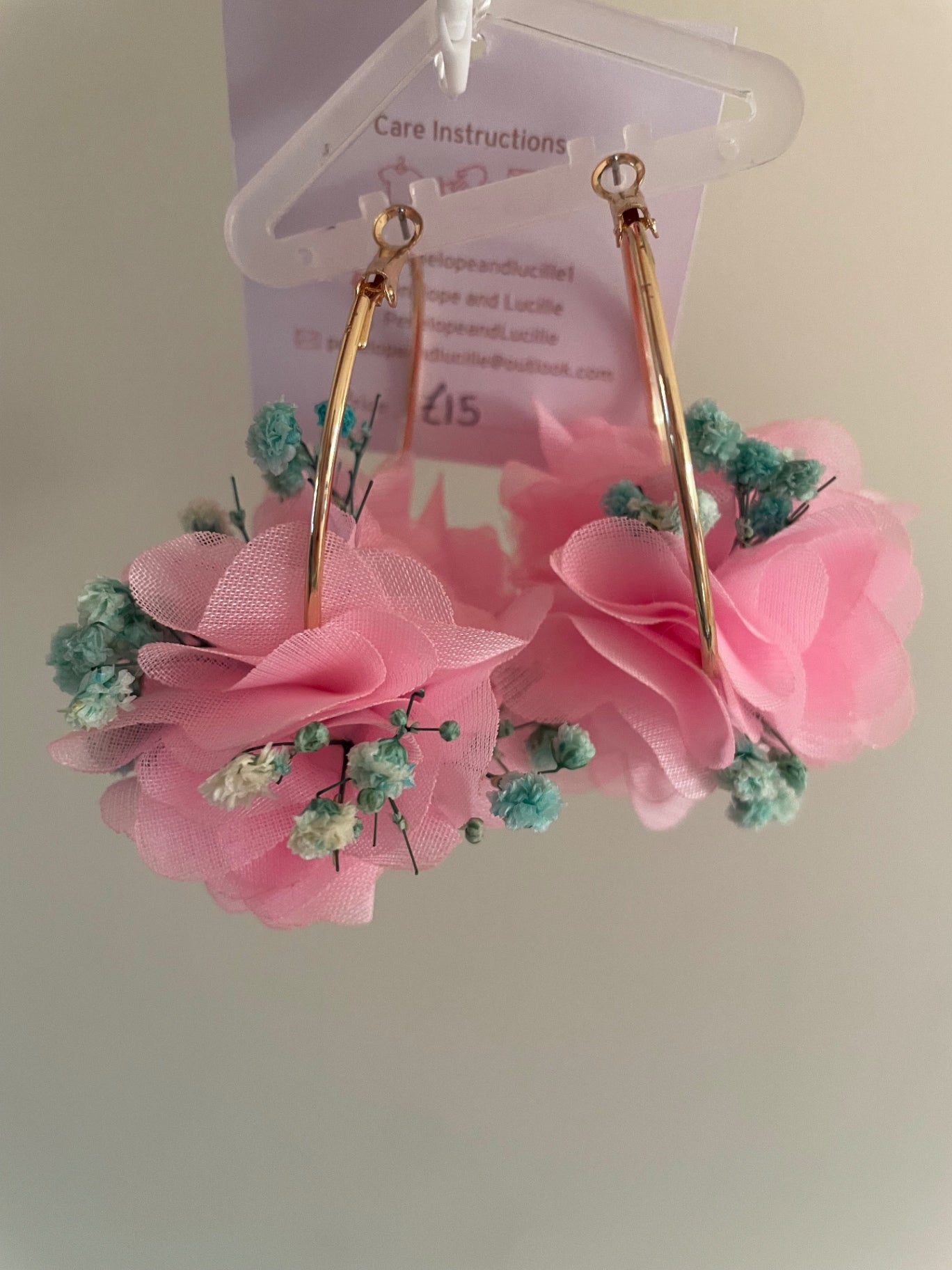 Pink and turquoise hoop earrings 