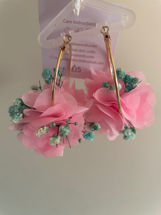 Pink and turquoise hoop earrings 