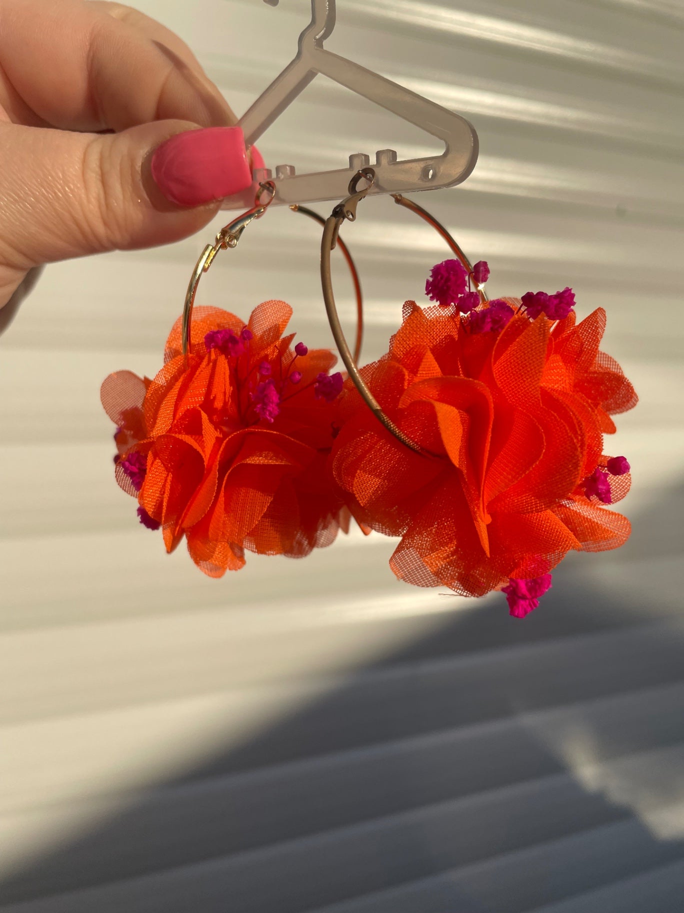 Orange and pink hoop earrings 