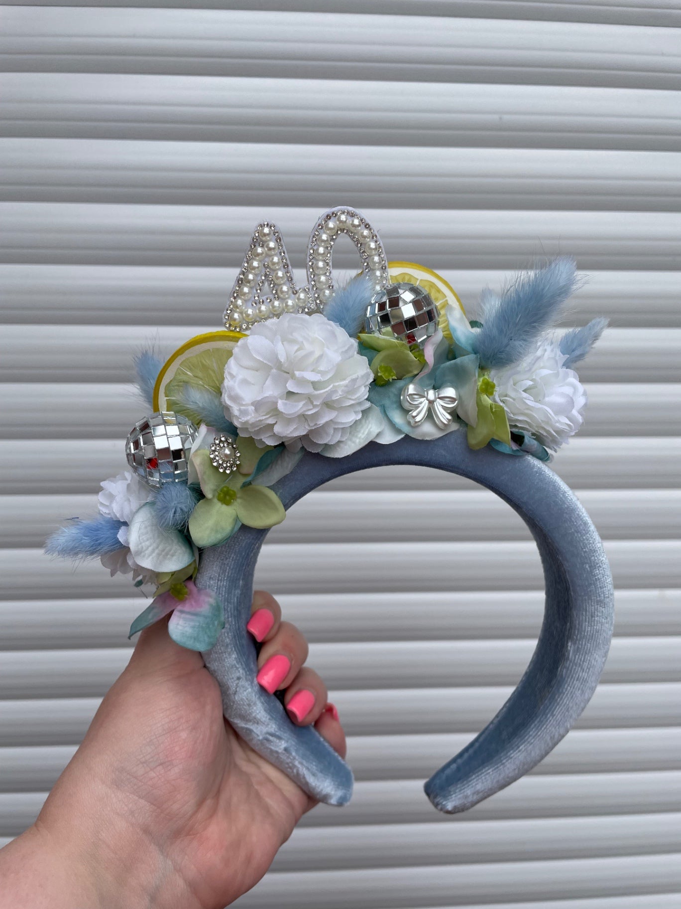 Dusty Blue 40th Birthday Lemon & Disco Ball Headband