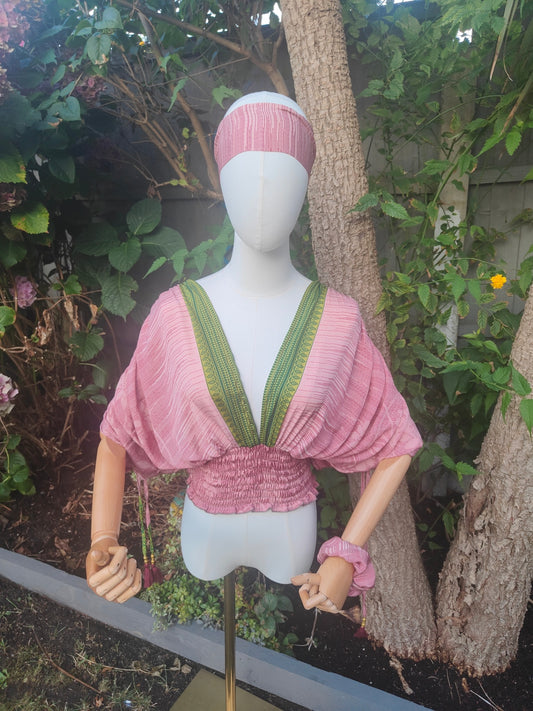 Es Cana Grecian top - Salmon / green