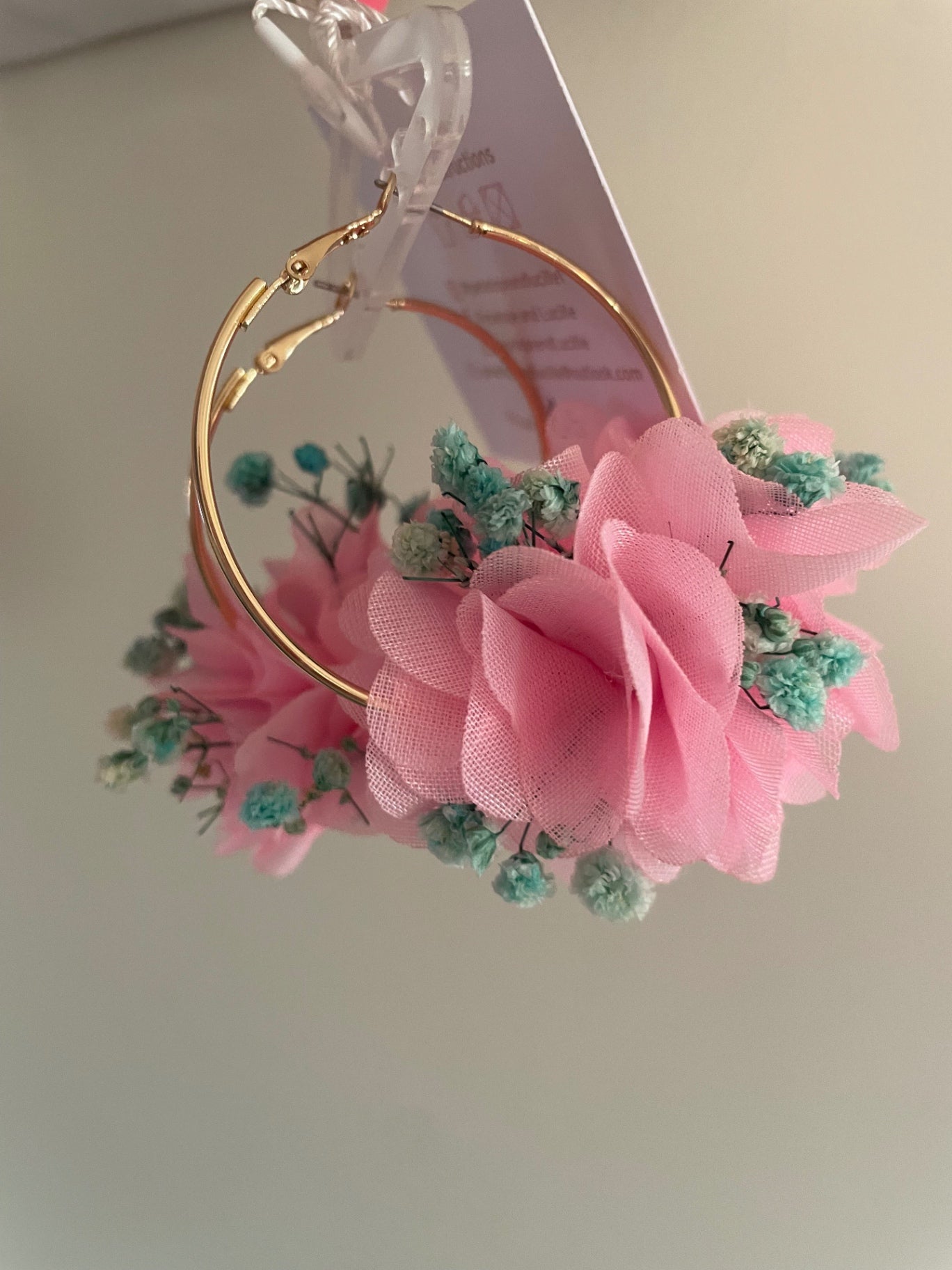 Pink and turquoise hoop earrings 
