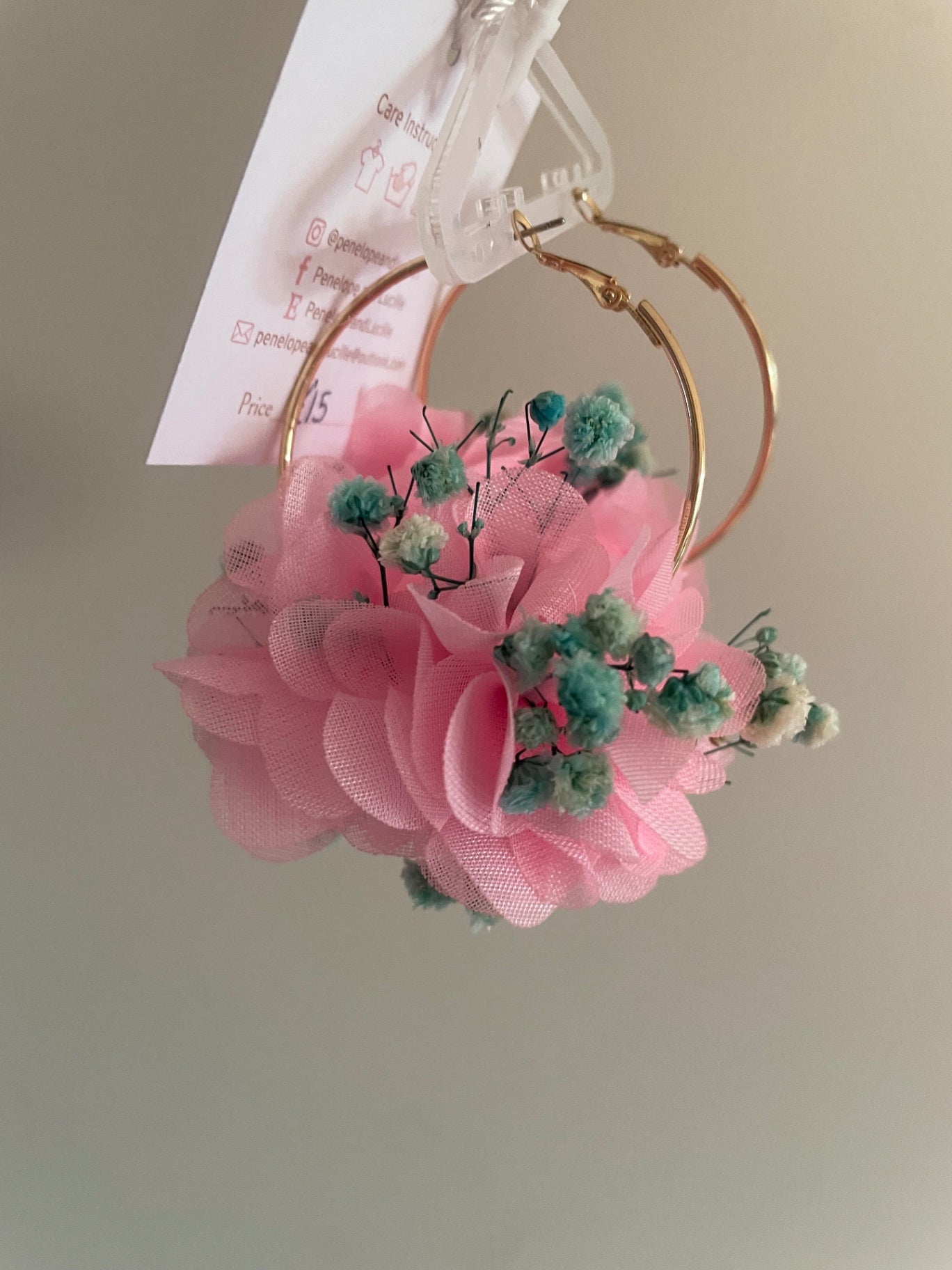 Pink and turquoise hoop earrings 