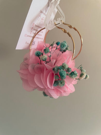 Pink and turquoise hoop earrings 