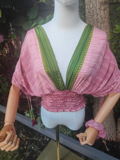 Es Cana Grecian top - Salmon / green