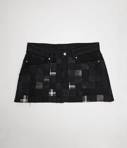 CC SQAURE PATCHWORK SKIRT (black mini)