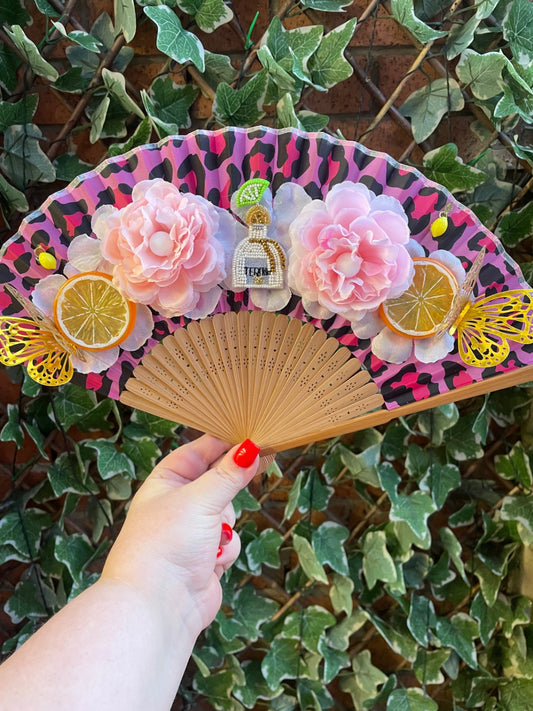 Leopard embellished folding fan 
