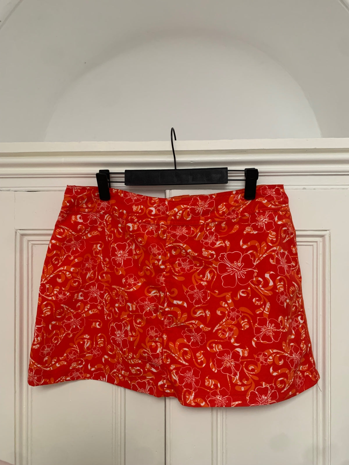 red hibiscus mini skirt
