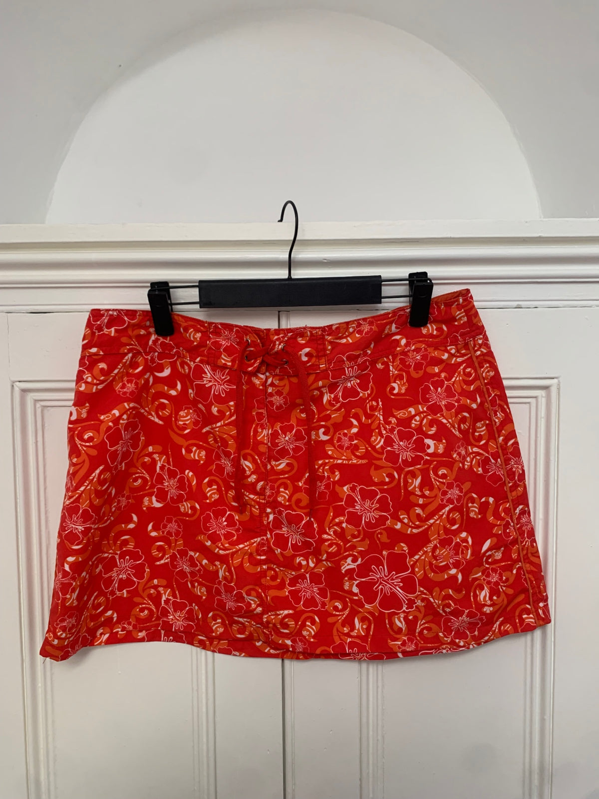 red hibiscus mini skirt