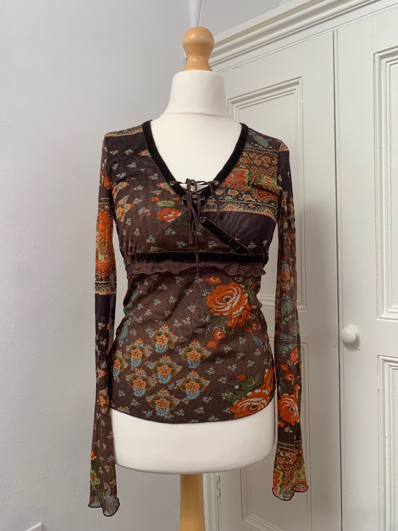 vintage brown mesh top 