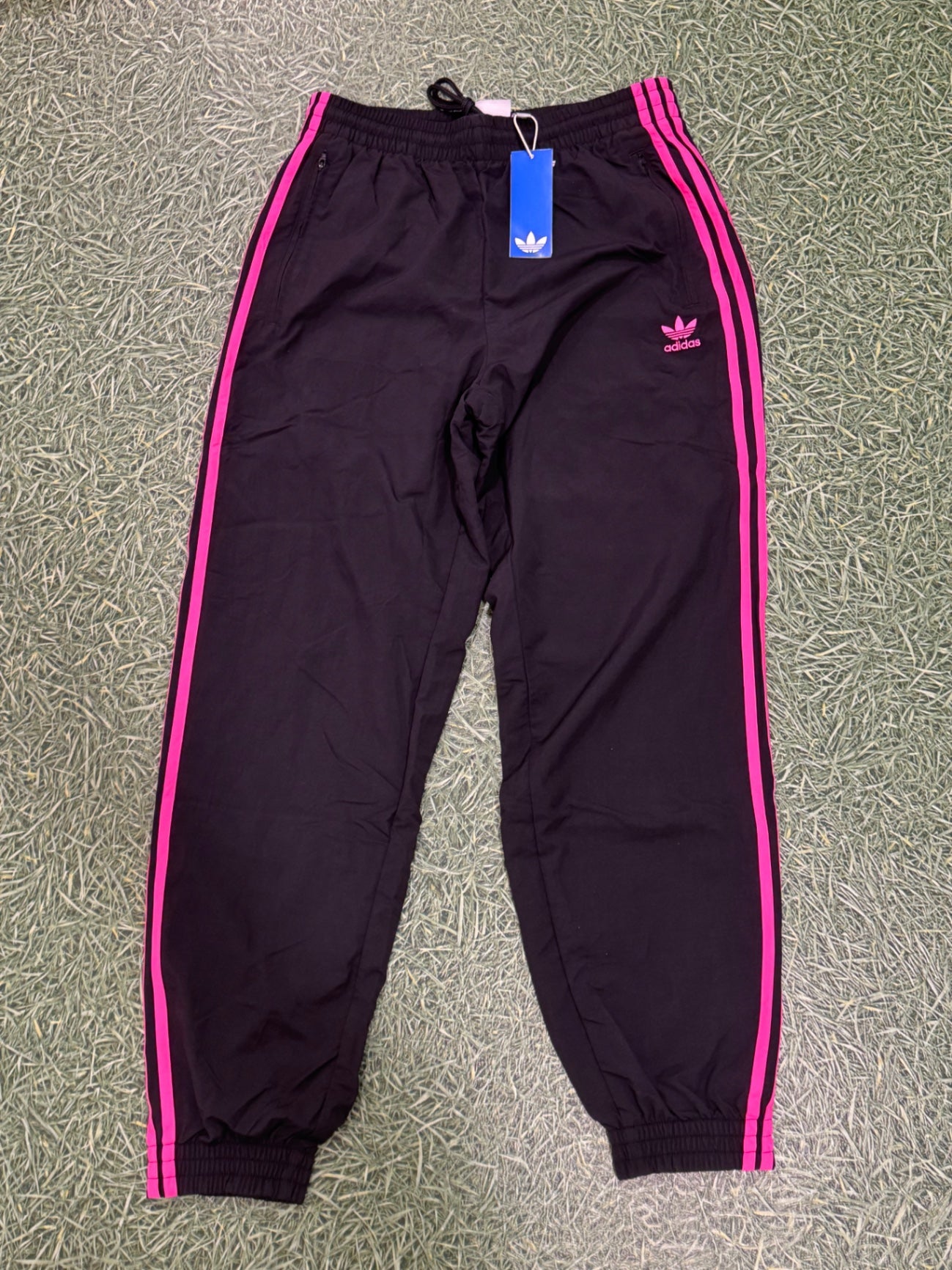 Adidas Trackie Bottoms - Black & Pink M 